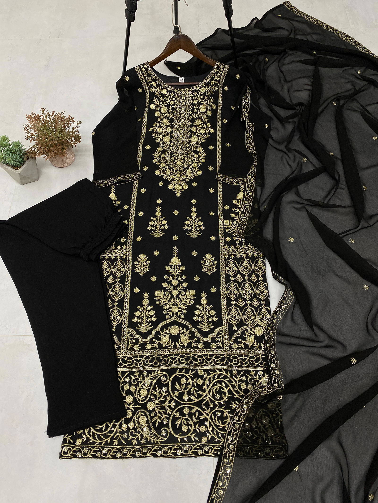 AK 293 Georgette Embroidered Pakistani Kurti Bottom With Dupatta Wholesale Onine